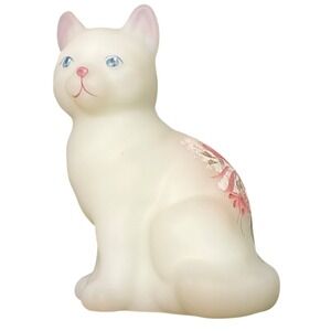 Fenton‎ Vintage Hand Painted Cat Figurine Collectible Home Decor Floral Accent